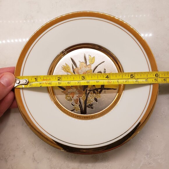 The Art of Chokin 24k Gold Edged Plate Decorated with Bird and Flowers - Picture 3 of 12